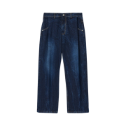 Typing Mistake Crack Washed Tuck Wide Denim Pants Indigo - 22FW