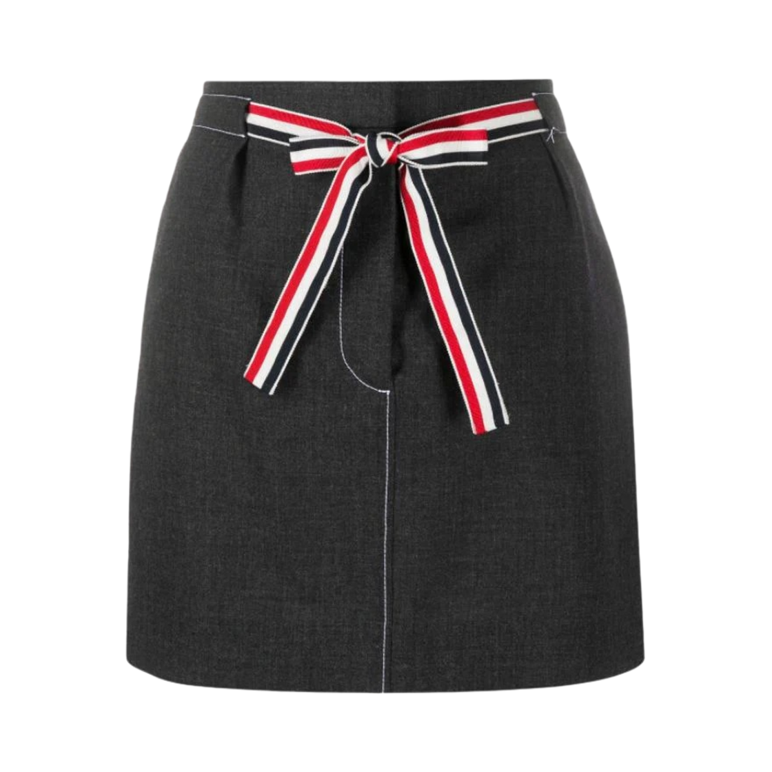(W) 톰브라운 울 2 플라이 프레스코 타이 웨이스트 미니 색 스커트 다크 그레이((W) Thom Browne Wool 2 Ply Fresco Tie Waist Mini Sack Skirt Dark Grey) - 1