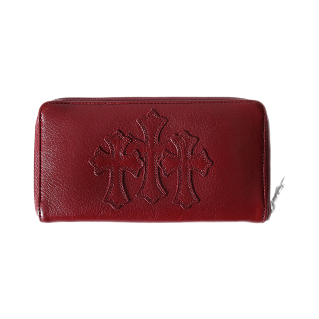 888824242424 Hansroom Chrome Hearts 3 Cross Round Zipper Leather Wallet Red - 대표 이미지 #1