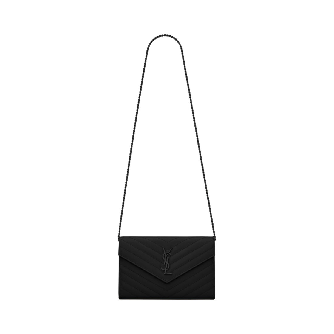 생로랑 그랑 드 뿌드르 엠보스드 레더 카산드라 마틀라세 체인 지갑 블랙(Saint Laurent Cassandre Matelasse Chain Wallet in Grain de Poudre Embossed Leather Black) - 1