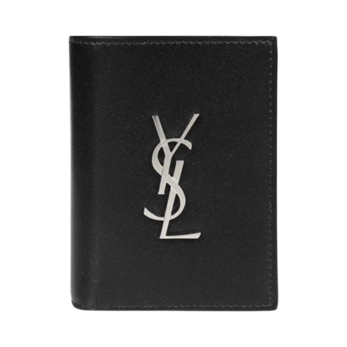 668735-0SX0E-1000 Saint Laurent Silver Monogram Credit Card Wallet in Smooth Leather Black