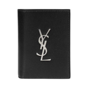 Saint Laurent Silver Monogram Credit Card Wallet in Smooth Leather Black