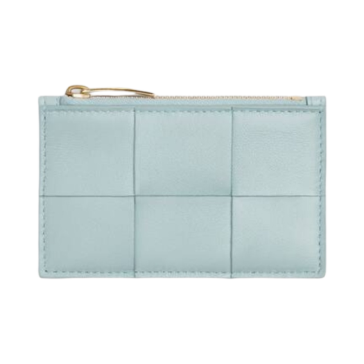 Bottega Veneta Cassette Zippered Card Case Teal Washed
