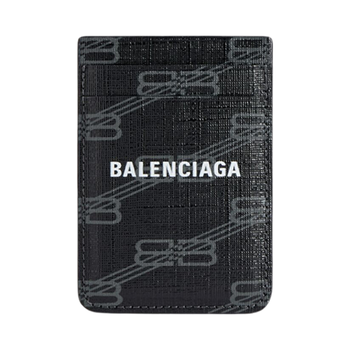 785250210D81061 Balenciaga Signature Magnet Card Holder in BB Monogram Coated Canvas Black Grey