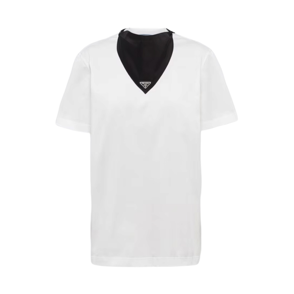 (W) 프라다 오버사이즈 저지 티셔츠 반다나 화이트 블랙((W) Prada Oversized Jersey T-Shirt with Bandana White Black) - 1