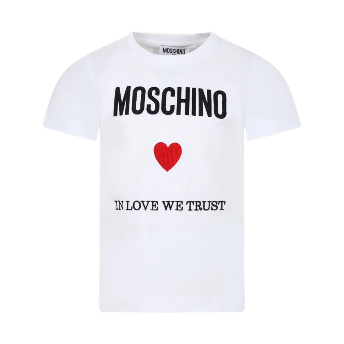 HOM04KLAA2210101 (Kids) Moschino Logo and Red Heart T-shirt White