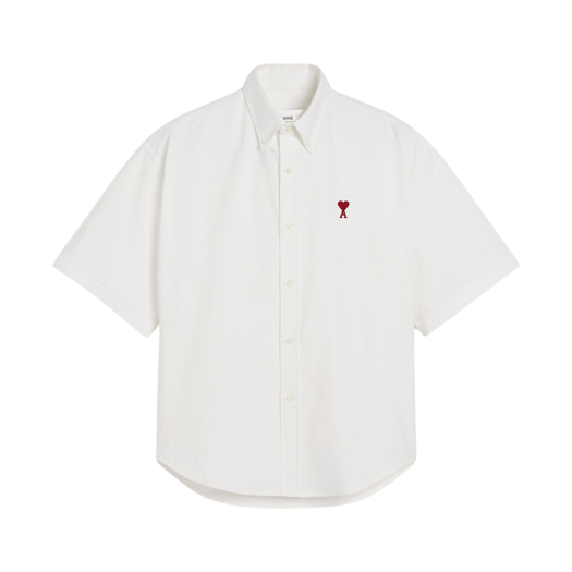 HSH230-CO0031-168 AMI de Coeur Cotton Oxford Boxy Fit Button Down Short Sleeve Shirt Natural White
