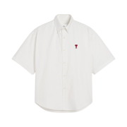 AMI de Coeur Cotton Oxford Boxy Fit Button Down Short Sleeve Shirt Natural White