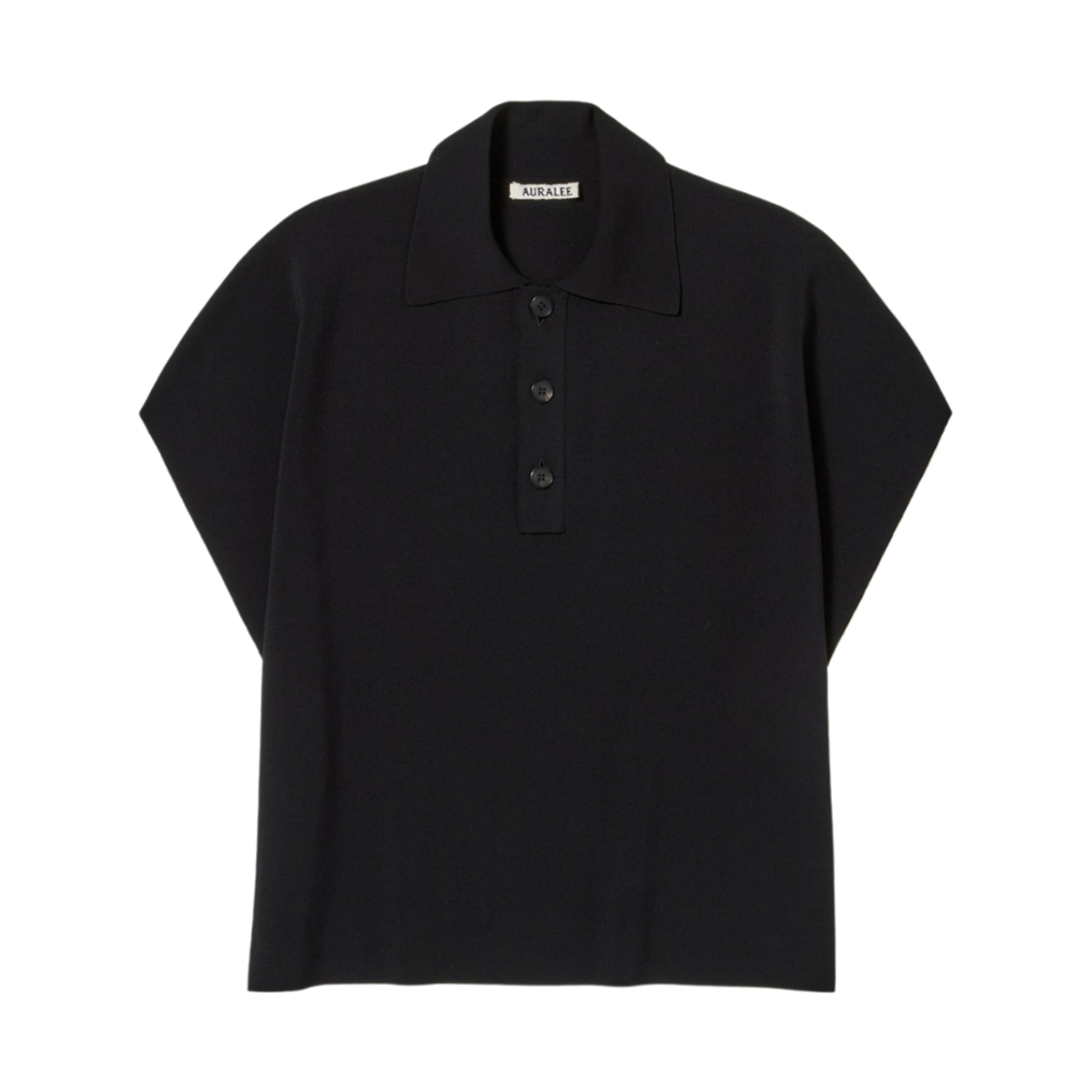 (W) 오라리 울 리사이클 폴리에스터 하이 게이지 니트 슬리브리스 폴로 블랙((W) Auralee Wool Recycle Polyester High Gauge Knit Sleeveless Polo Black)
