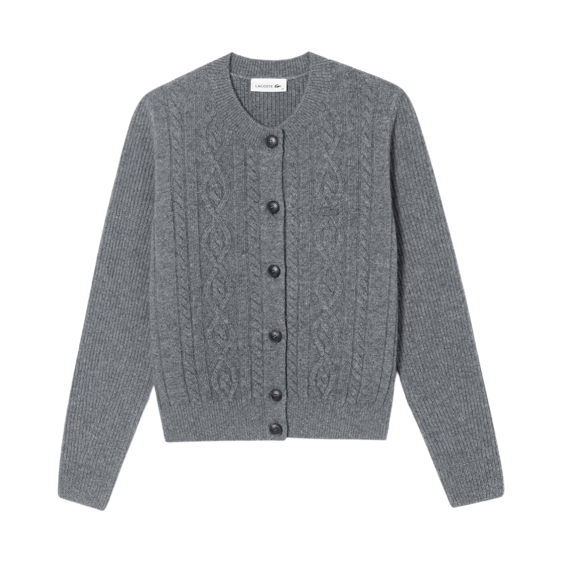 (W) 라코스테 케이블 크롭 가디건 그레이((W) Lacoste Cable Crop Cardigan Grey) - 1