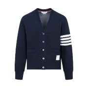 Thom Browne V-Neck Cardigan Varsity Pique Navy