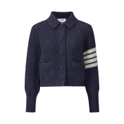 (W) Thom Browne Chunky Merino 4-Bar Polo Cardigan Jacket Navy