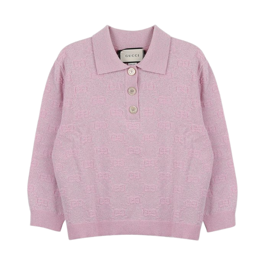 (W) 구찌 울 자카드 폴로 니트 핑크((W) Gucci Wool Jacquard Polo Knit Pink) - 1