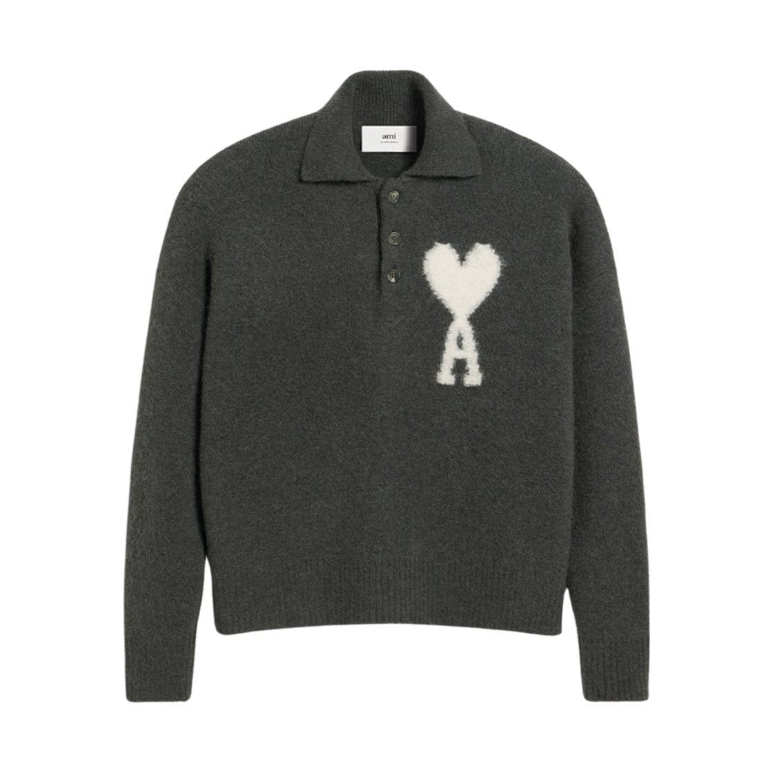 아미 빅 하트 니트 폴로 오프 화이트 다크 그레이(AMI de Coeur Knitted Polo Off White Dark Grey) - 1