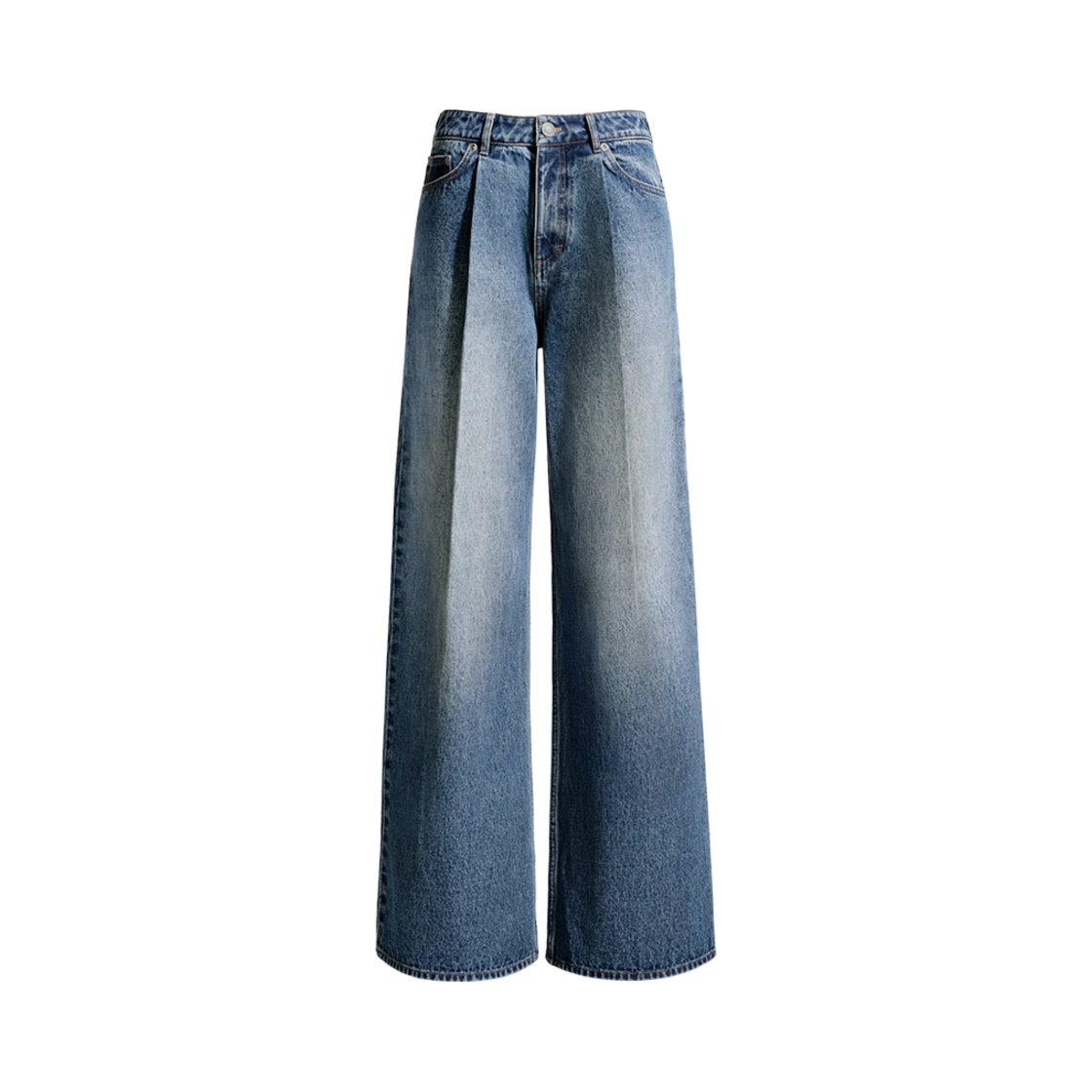 (W) 에이치앤엠 x 막다 부트림 플리티드 프런트 배기 진 데님 블루((W) H&M x Magda Butrym Pleated Front Baggy Jeans Denim Blue)