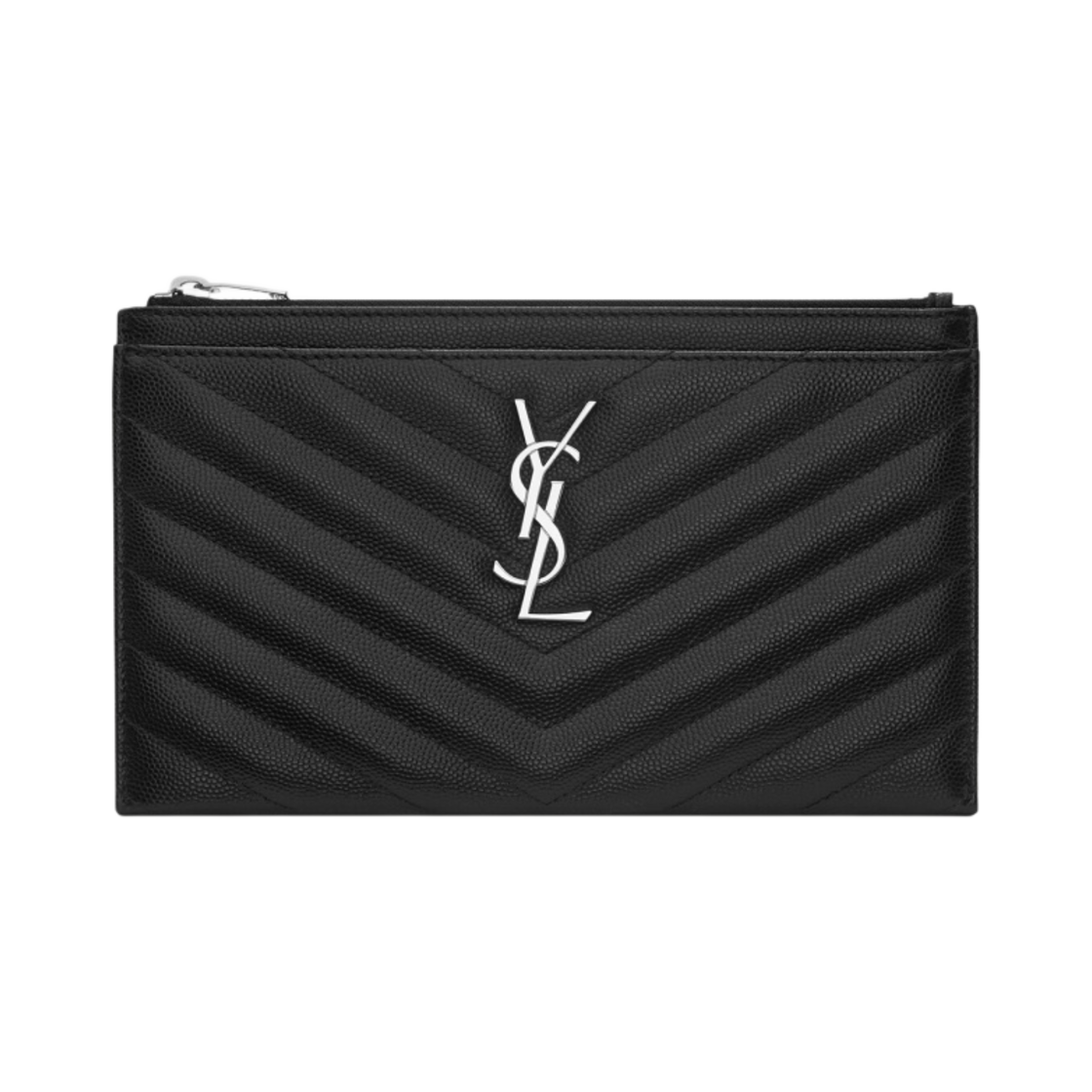 생로랑 그랑 드 뿌드르 엠보스드 레더 카산드라 마틀라세 빌 파우치 블랙 실버(Saint Laurent Cassandre Matelasse Bill Pouch in Grain de Poudre Embossed Leather Black Silver) - 1