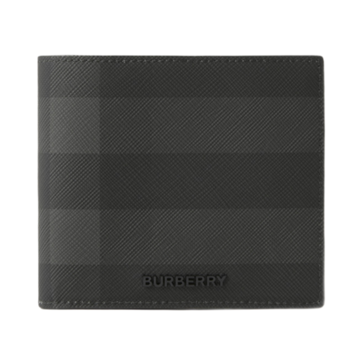 8070273 Burberry Check and Leather Bifold Wallet Charcoal