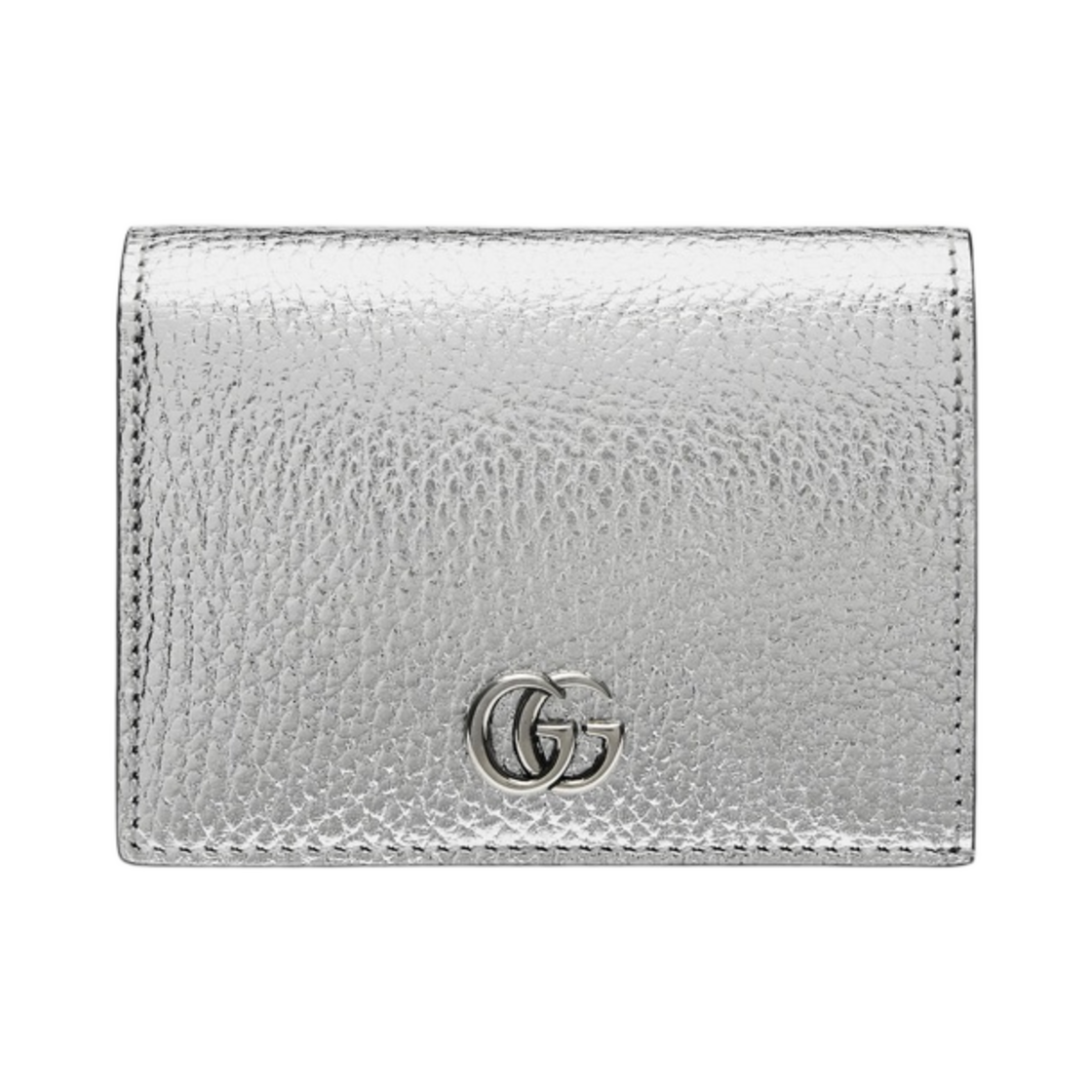 구찌 GG 마몽 카드 케이스 지갑 메탈릭 실버 레더(Gucci GG Marmont Card Case Wallet Metallic Silver Leather) - 1