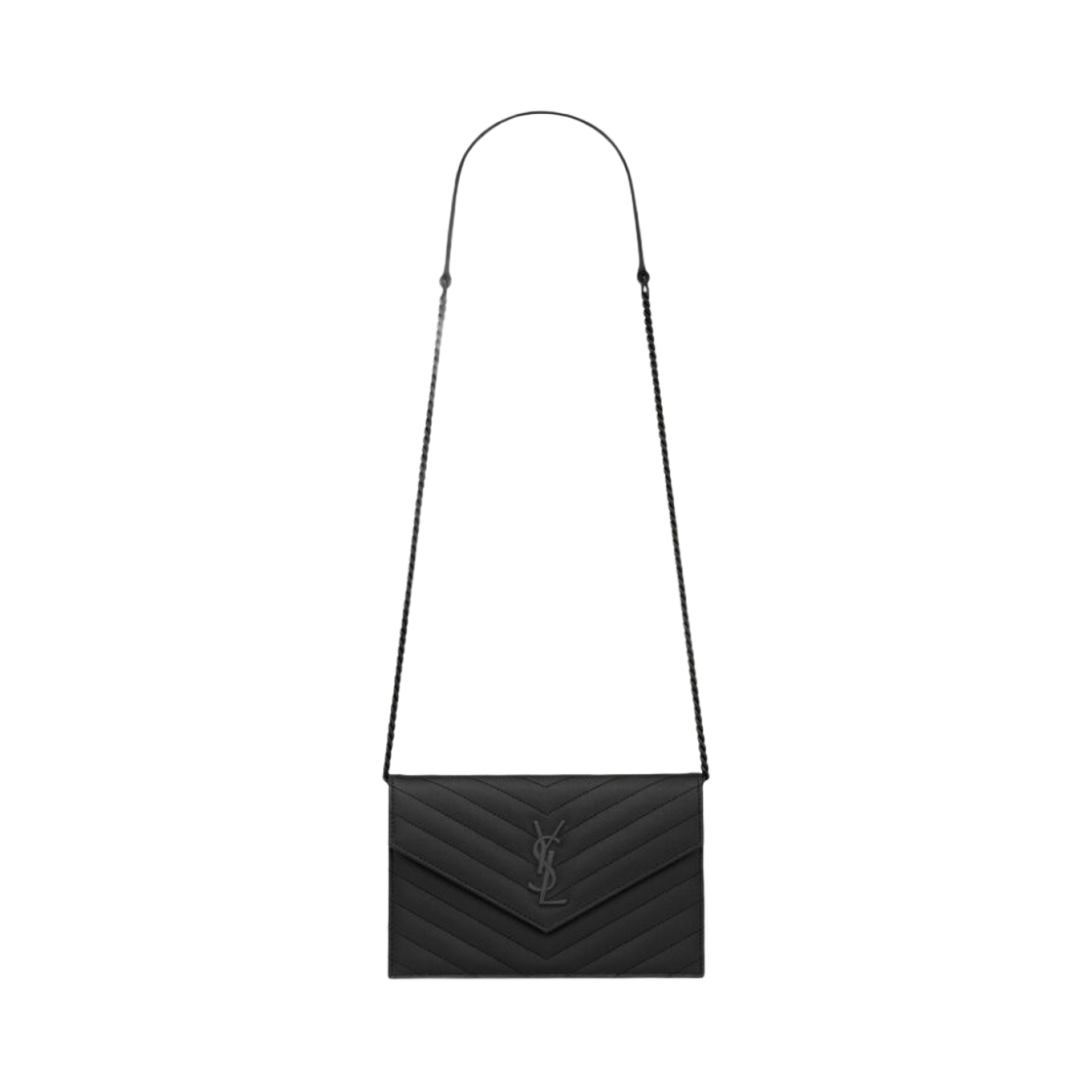 생로랑 그랑 드 뿌드르 엠보스드 레더 카산드라 마틀라세 엔벨로프 체인 지갑 느와르