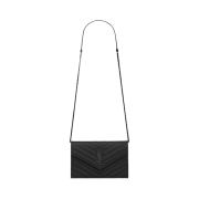 Saint Laurent Cassandre Matelasse Envelope Chain Wallet in Grain de Poudre Embossed Leather Noir