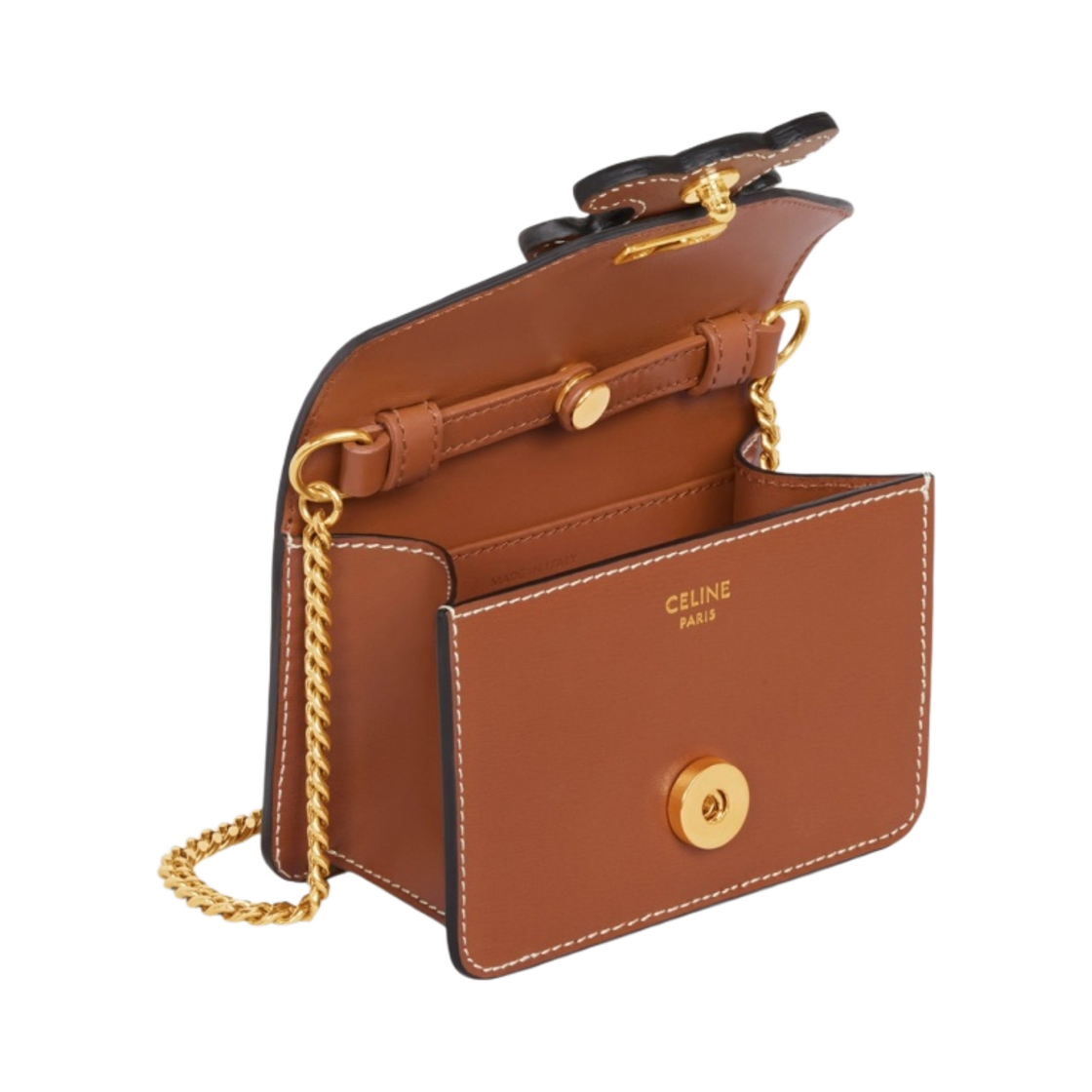 셀린느 샤이니 카프스킨 체인 트리옹프 카드 홀더 탄(Celine Card Holder on Chain Triomphe in Shiny Calfskin Tan) - 4