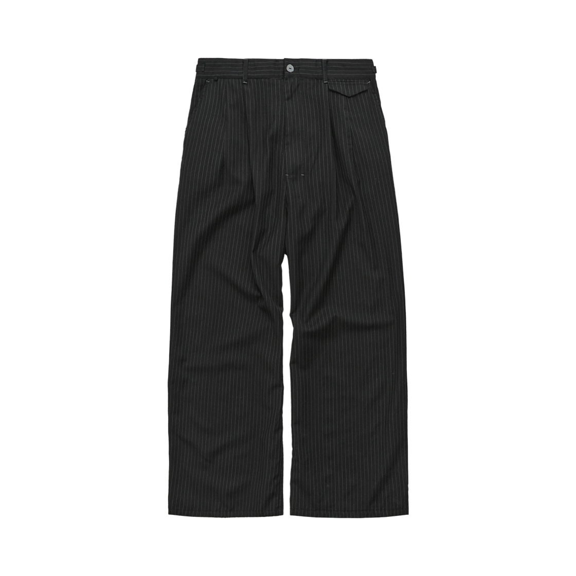 PL5PPT8301B0 Polyteru Pin Striped Trousers Black Washed Wool - 대표 이미지 #1