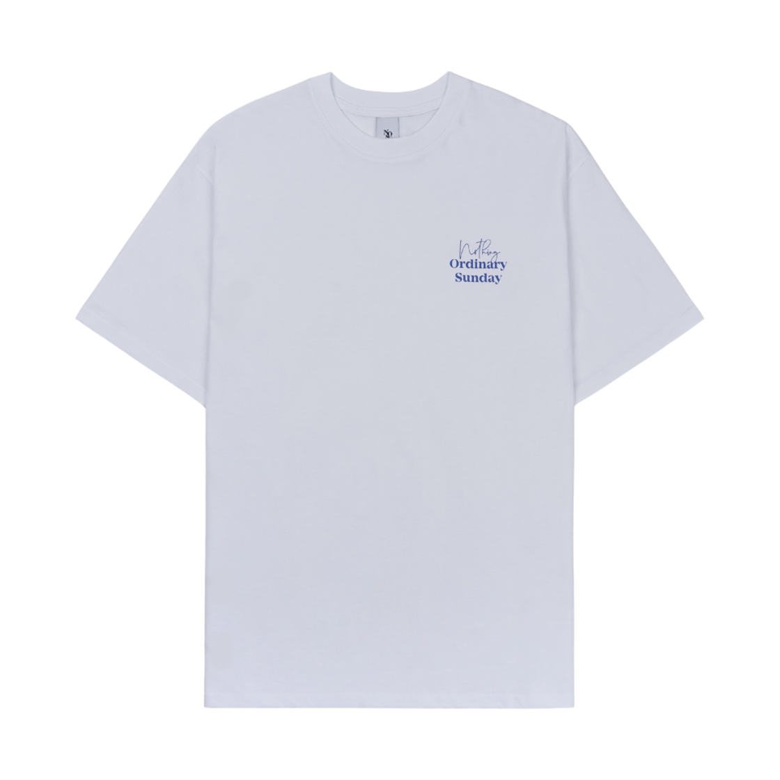 NOS7 블루 커시브 로고 박스 핏 티셔츠 화이트(NOS7 Blue Cursive Logo Box Fit T-Shirt White)