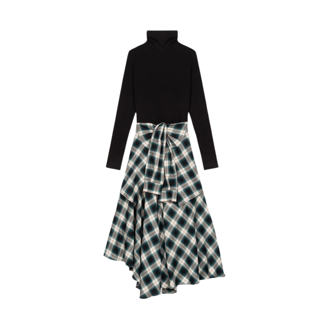 (W) 마쥬 트롱프 뢰유 머터리얼 믹스 드레스 그린((W) Maje Trompe L’oeil Material Mix Dress Green)