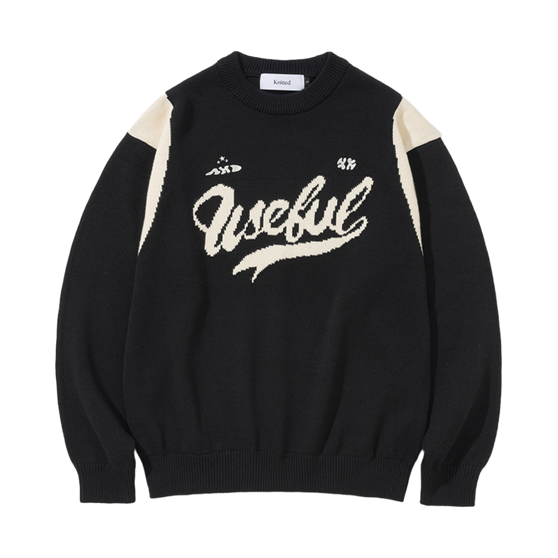 니티드 바시티 자수 로고 니트 블랙