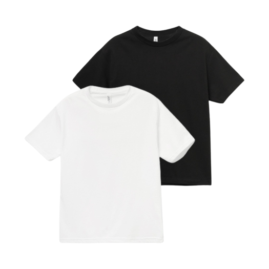 1301 White Black AAA Heavy Cotton 1301 T-Shirt White Black (2Pack)