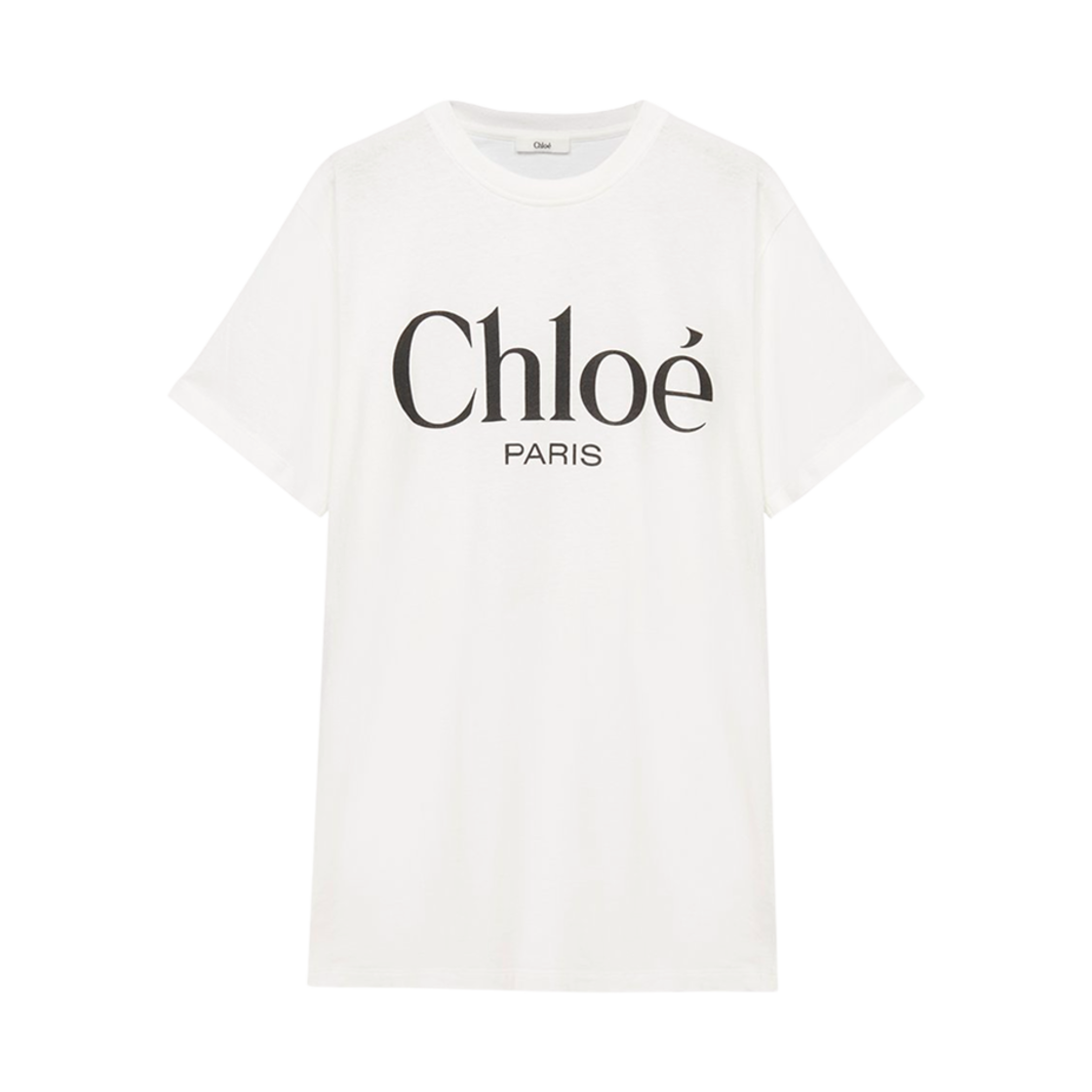 (W) 끌로에 코튼 저지 오버사이즈 로고 티셔츠 화이트((W) Chloe Oversized Logo T-Shirt in Cotton Jersey White)
