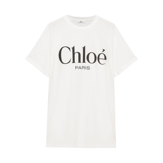 CH25SJH20191101 (W) Chloe Oversized Logo T-Shirt in Cotton Jersey White