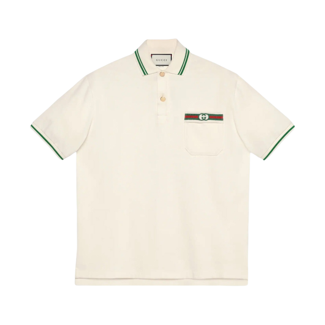 구찌 웹 인터로킹 G 코튼 폴로 워시드 화이트(Gucci Cotton Polo with Web and Interlocking G Washed White) - 1