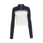 (W) Miu Miu Wool Cashmere Zipper Cardigan White Blue