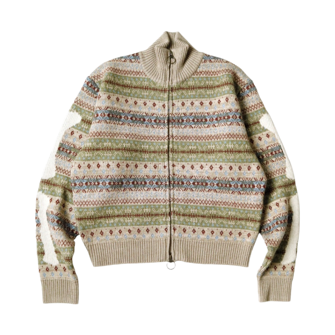 캐피탈 7G 울 페어 아일 본 집 숏 가디건 색소폰(Kapital 7G Wool Fair Isle Bone Zip Short Cardigan Saxophone) - 2