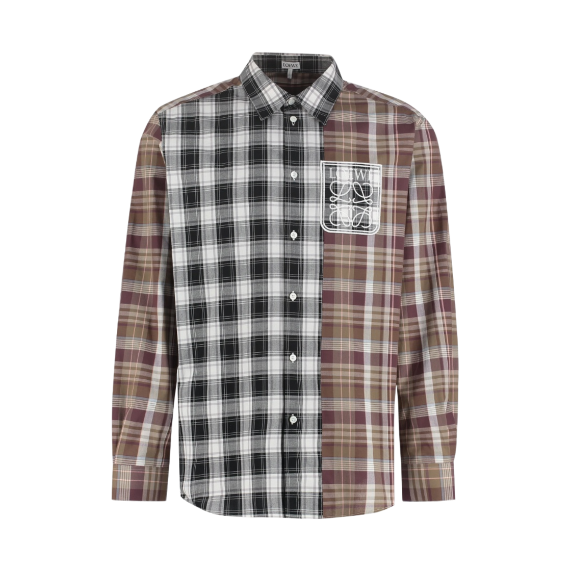 로에베 패치워크 코튼 체크 셔츠 브라운 멀티컬러(Loewe Patchwork Cotton Check Shirt Brown Multicolor) - 1