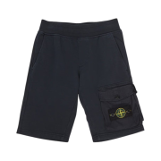 (Kids) Stone Island 60340 Cotton Canvas Cargo Shorts Navy Blue - 23SS
