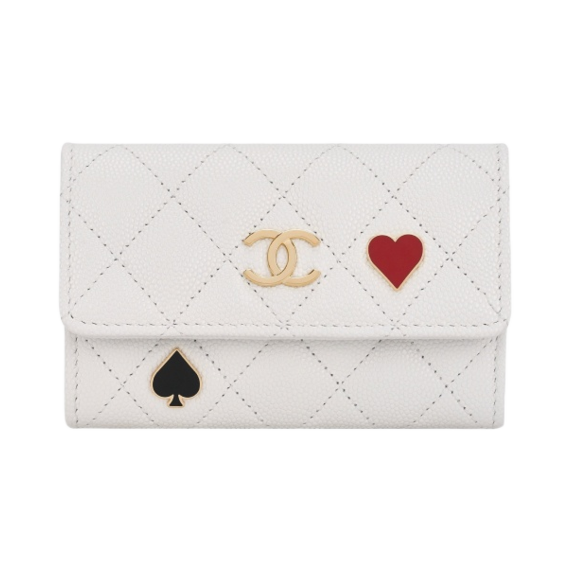 샤넬 플랩 카드 홀더 그레인드 카프스킨 에나멜 & 골드 메탈 화이트(Chanel Flap Card Holder Grained Calfskin Enamel & Gold White)