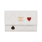 Chanel Flap Card Holder Grained Calfskin Enamel & Gold White