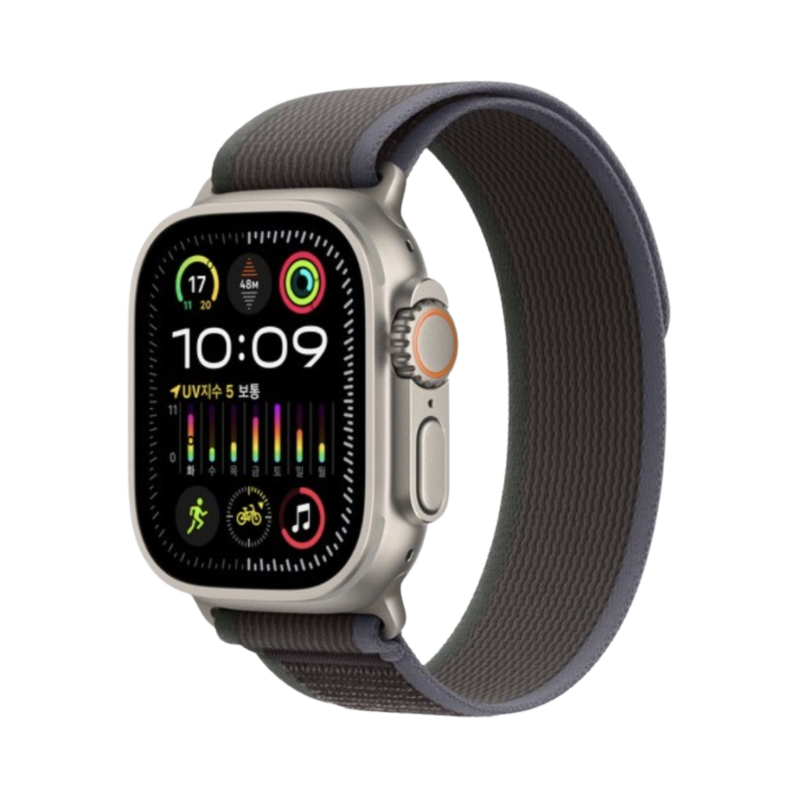 애플 워치 울트라 2 49mm 티타늄 케이스 트레일 루프 S/M 블루 블랙 (국내 정식 발매 제품)(Apple Watch Ultra 2 49mm Titanium Case with Trail Loop S/M Blue Black (Korean Ver.))