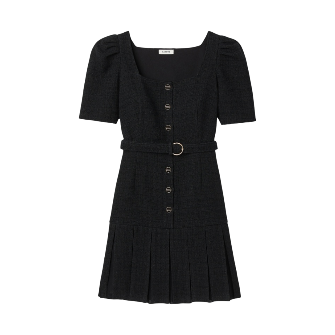 (W) 산드로 스퀘어넥 트위드 드레스 블랙((W) Sandro Square Neck Tweed Dress Black)