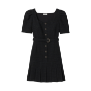 (W) Sandro Square Neck Tweed Dress Black