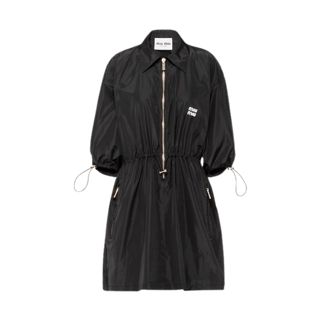 (W) 미우 미우 테크니컬 실크 미니 드레스 블랙((W) Miu Miu Technical Silk Mini-Dress Black) - 1