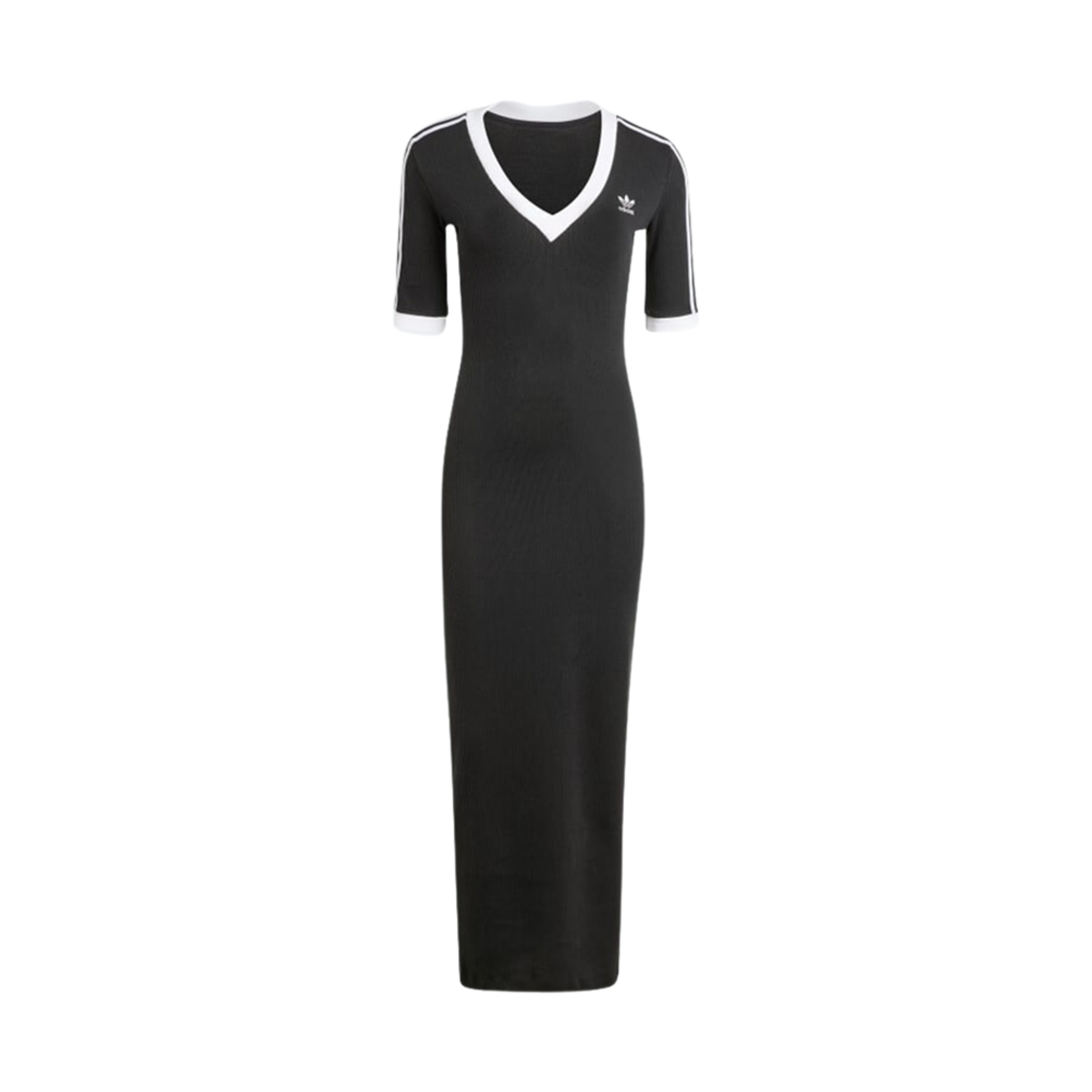 (W) 아디다스 아디컬러 3S 니트 브이넥 드레스 블랙 - KR 사이즈((W) Adidas Adicolor 3S Knit V-Neck Dress Black - KR Sizing)