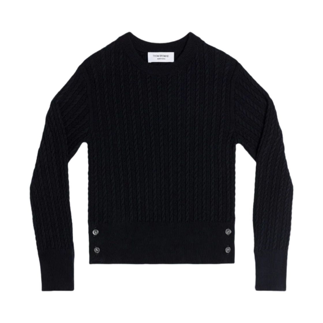 KKA009A-Y3027-415 (Kids) Thom Browne Cotton Cable Knit Pullover Navy