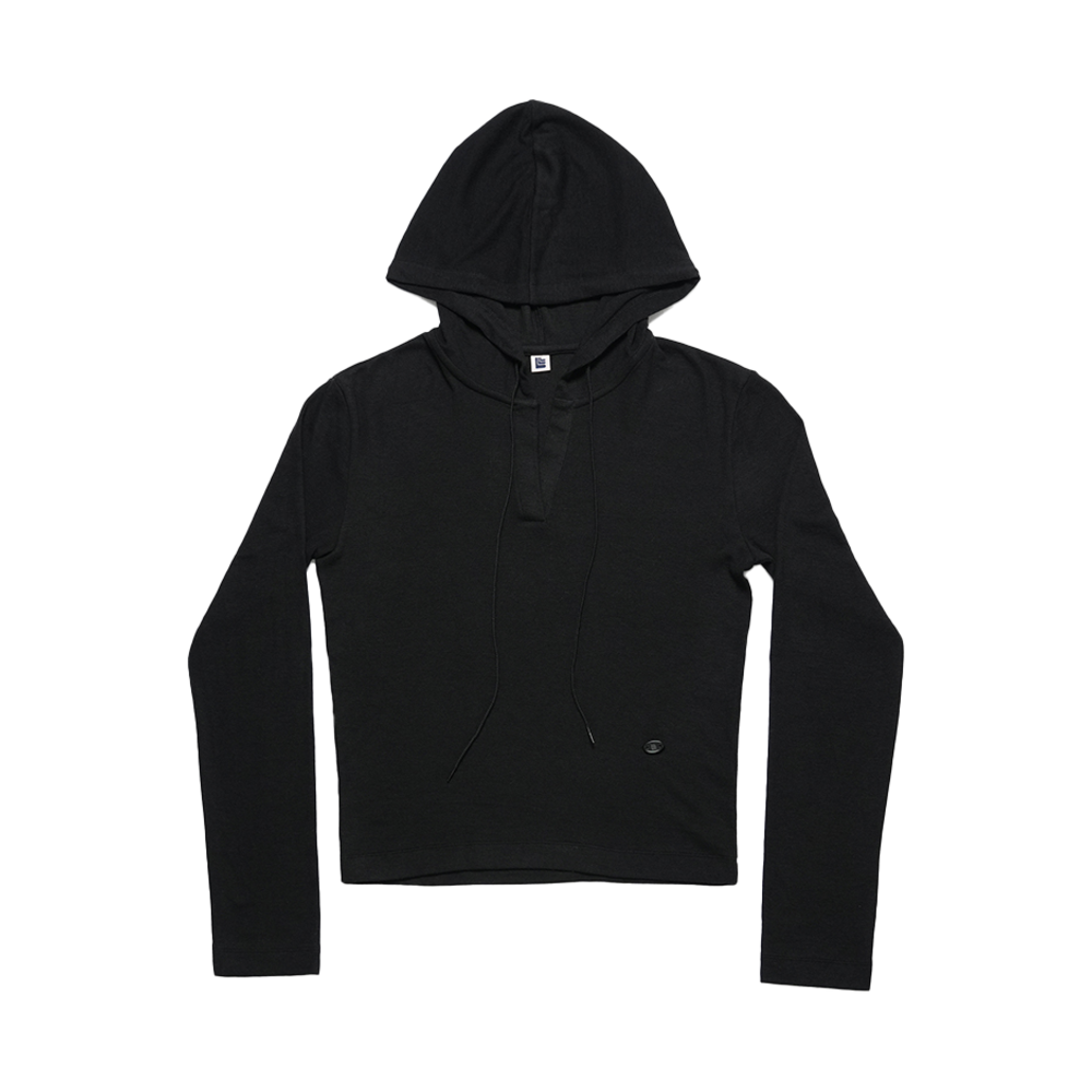LLL90C-HD-BK002F LLL Design Studio Wool Tencel Ribbed-Jersey Hoodie Black