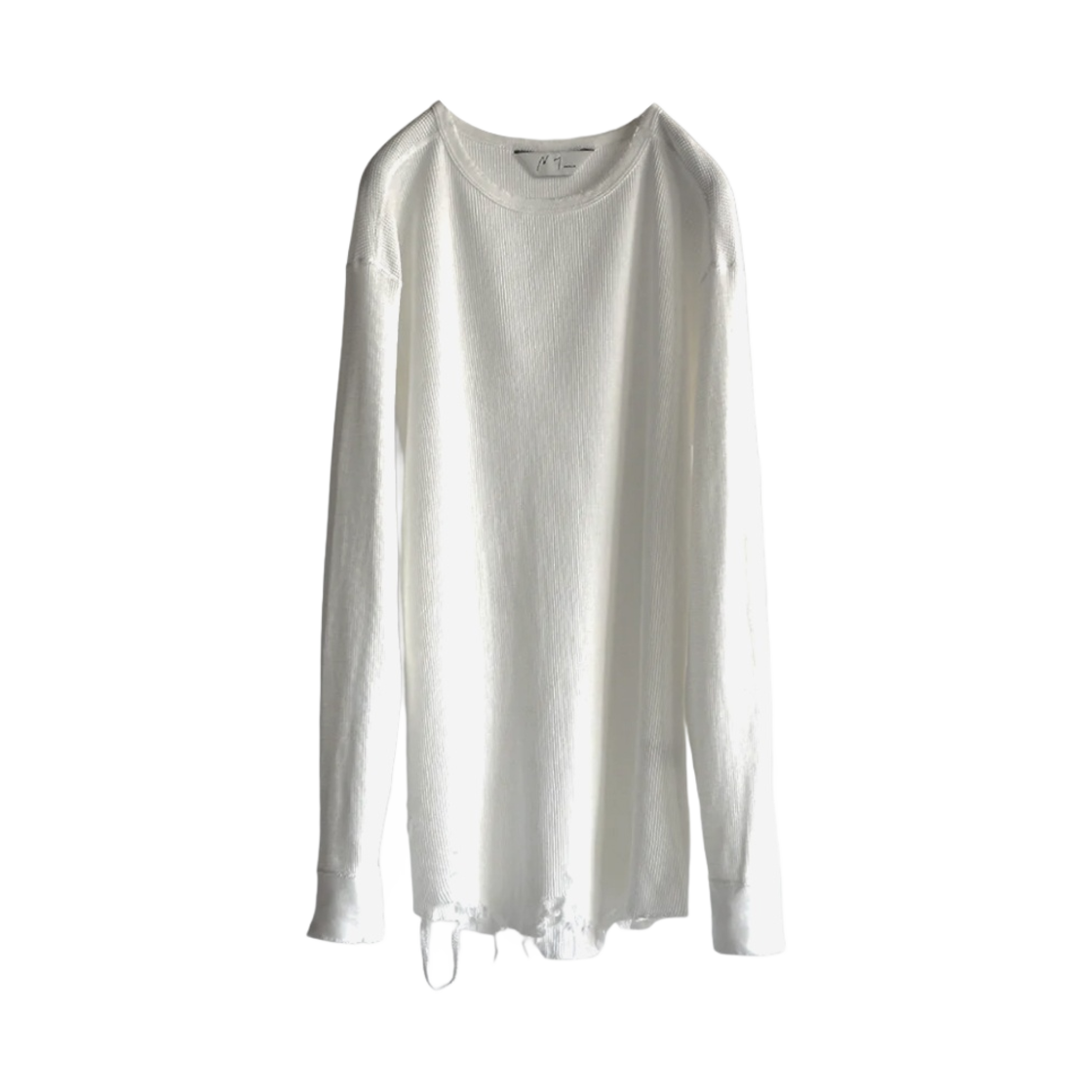 ANC-CT56-1 Ancellm Damage Waffle Crew LS T-Shirt White