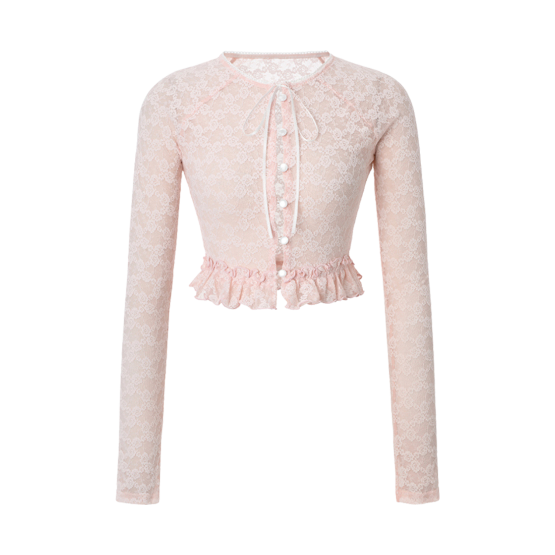 - (W) Threetimes Peony Lace Cardigan Pink