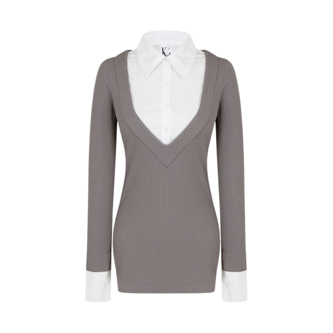 Kashiko★セット 韓国人気★Shirts Layered Knit Skirt Set Gray 카시코 셔츠 레이어드 니트 스커트 세트 그레이 | Kashiko | KREAM