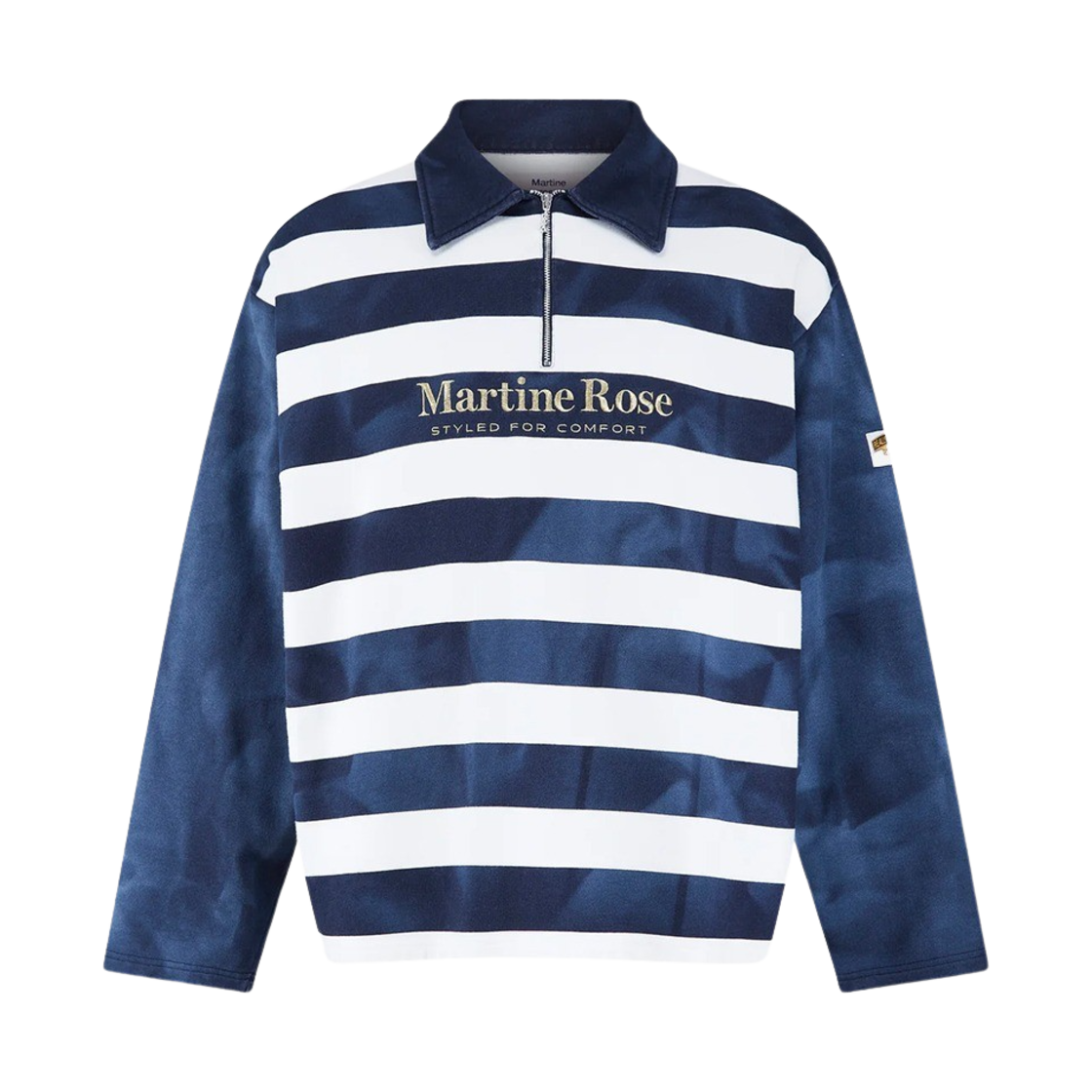 KM4BTSLMR15NY Martine Rose Zip Up Polo Navy White Stripe